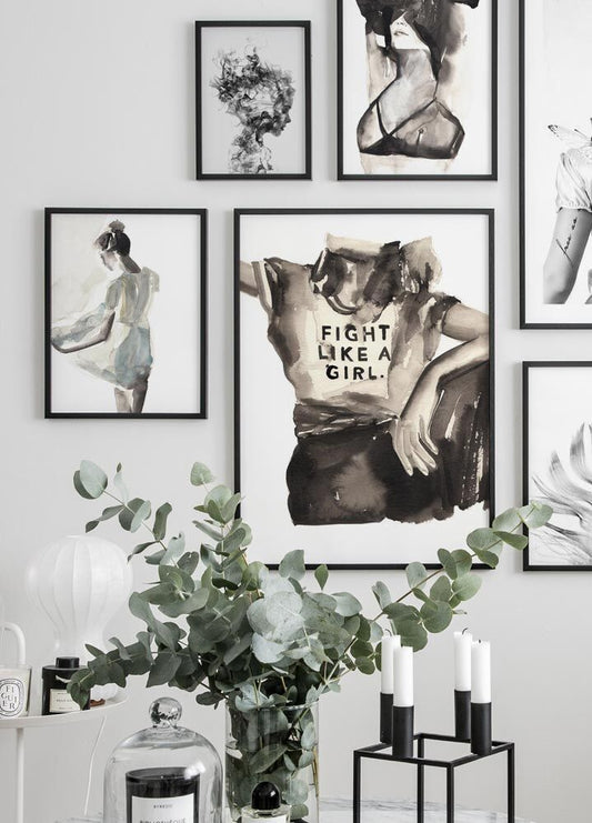 Watercolor fight like a girl poster for nursery and home wall decor.