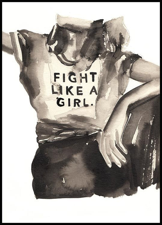 Watercolor fight like a girl poster for nursery and home wall decor.