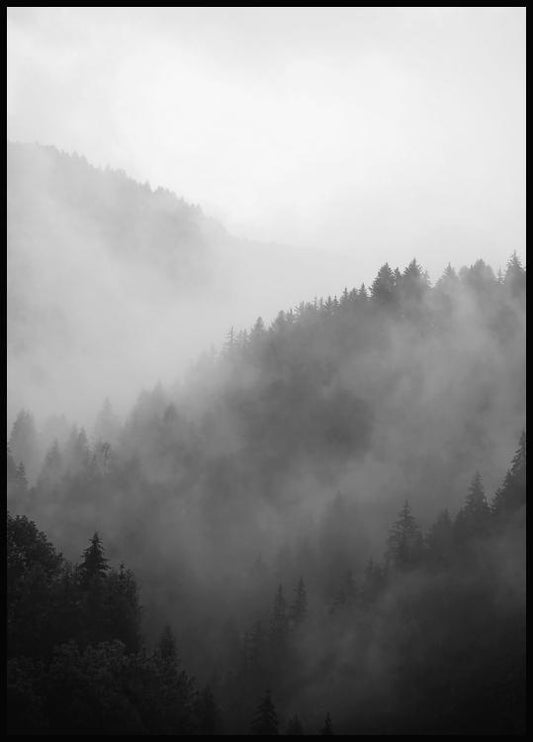 Watercolor forest mist poster for nursery and home wall decor.