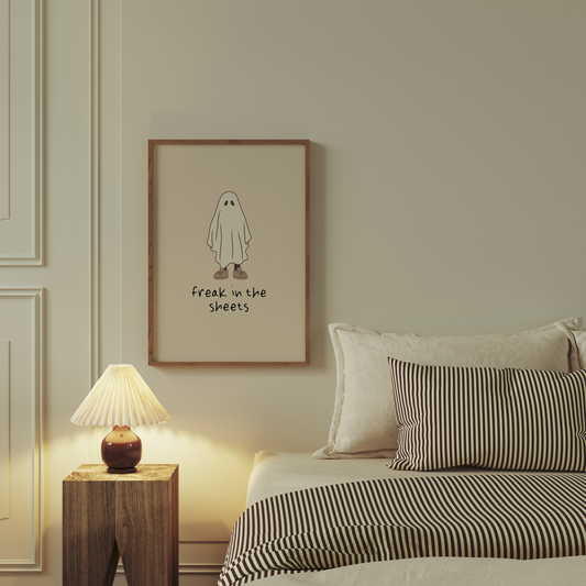 Freak In The Sheets | Ghost | Black and Cream | Art Print - High-Quality Premium Wall Art Decor Sticker