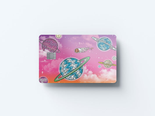 Watercolor fuchsia sky design | credit card sticker | small chip | credit card skin for nursery and home wall decor.