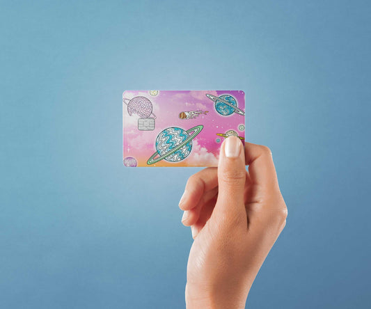 Watercolor fuchsia sky design | credit card sticker | small chip | credit card skin for nursery and home wall decor.