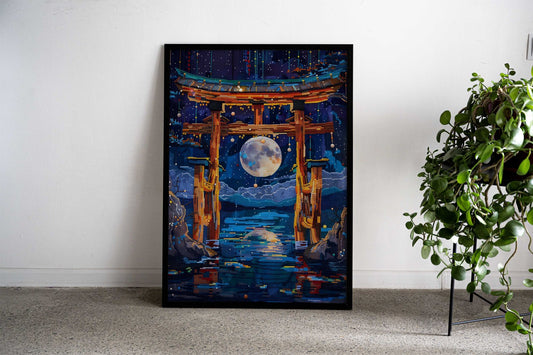 full moon torii abstract Asian Style Poster | Wall Art for Home & Office | High-Quality Print - High-Quality Visual Display