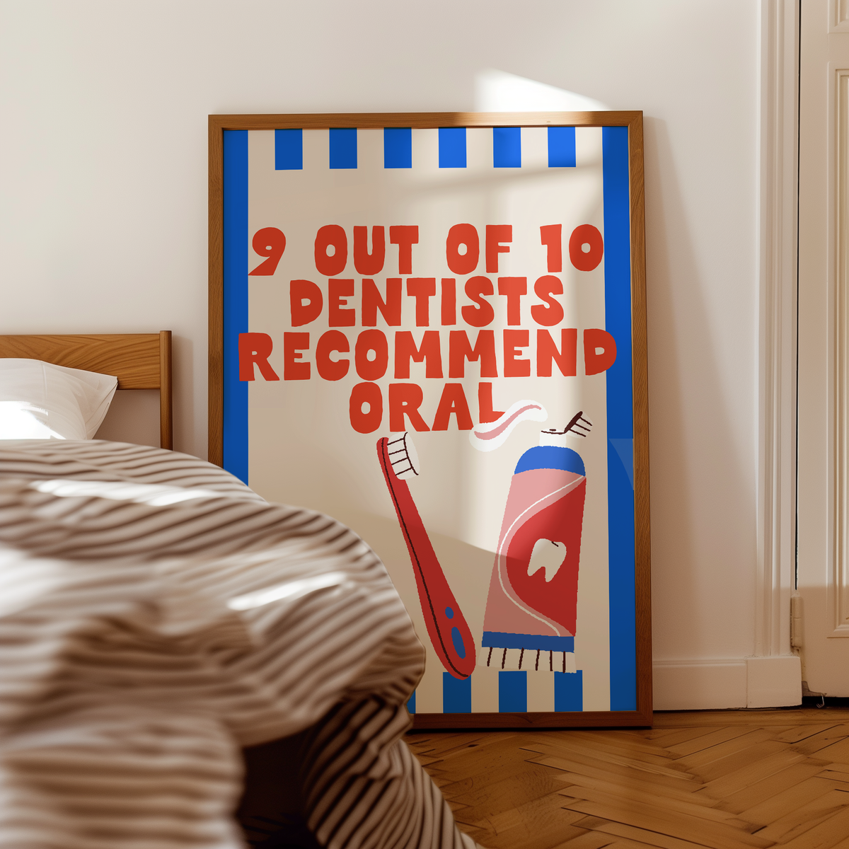 9 Out Of 10 Dentists Recommend Oral | Blue and Red | Wall Print - High-Quality Premium Wall Art Decor Sticker