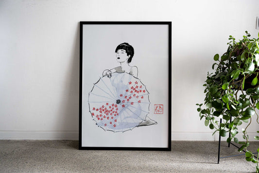 geisha behind umbrella Asian Style Poster | Wall Art for Home & Office | High-Quality Print - High-Quality Visual Display