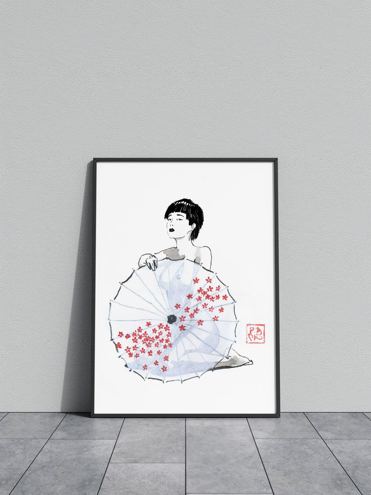geisha behind umbrella Asian Style Poster | Wall Art for Home & Office | High-Quality Print - High-Quality Visual Display