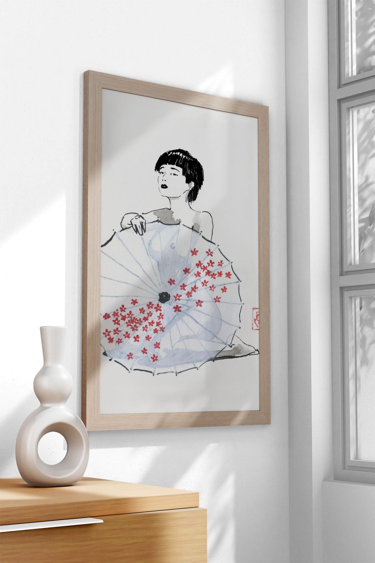 geisha behind umbrella Asian Style Poster | Wall Art for Home & Office | High-Quality Print - High-Quality Visual Display