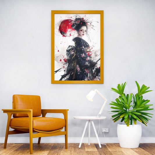 geisha japan moon red Asian Style Poster | Wall Art for Home & Office | High-Quality Print - High-Quality Visual Display