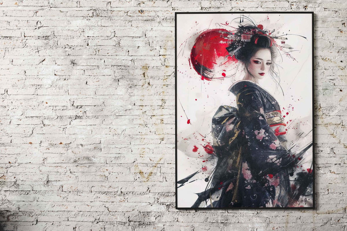 geisha japan moon red Asian Style Poster | Wall Art for Home & Office | High-Quality Print - High-Quality Visual Display