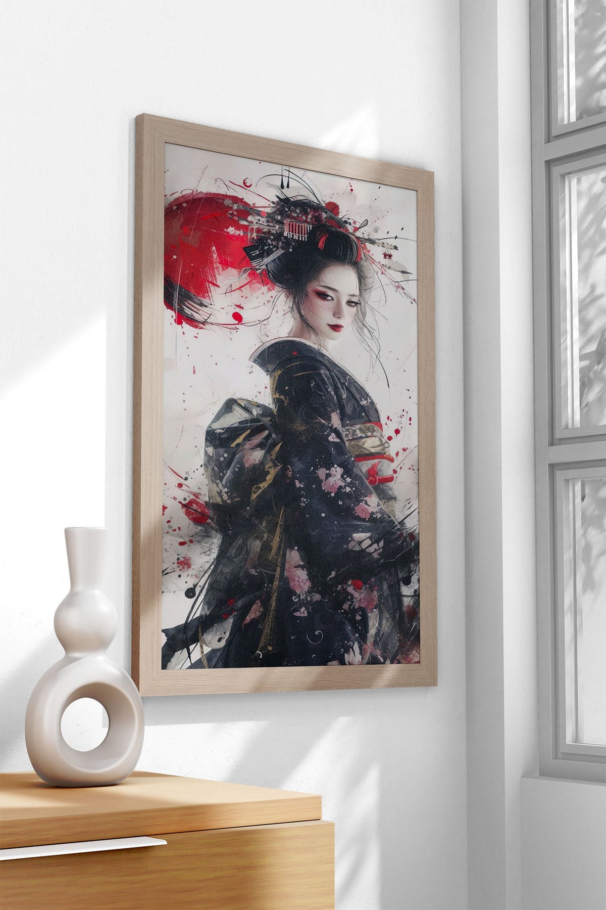 geisha japan moon red Asian Style Poster | Wall Art for Home & Office | High-Quality Print - High-Quality Visual Display