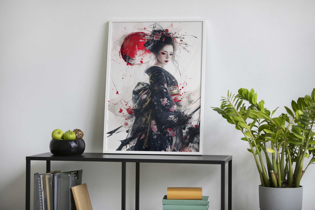 geisha japan moon red Asian Style Poster | Wall Art for Home & Office | High-Quality Print - High-Quality Visual Display
