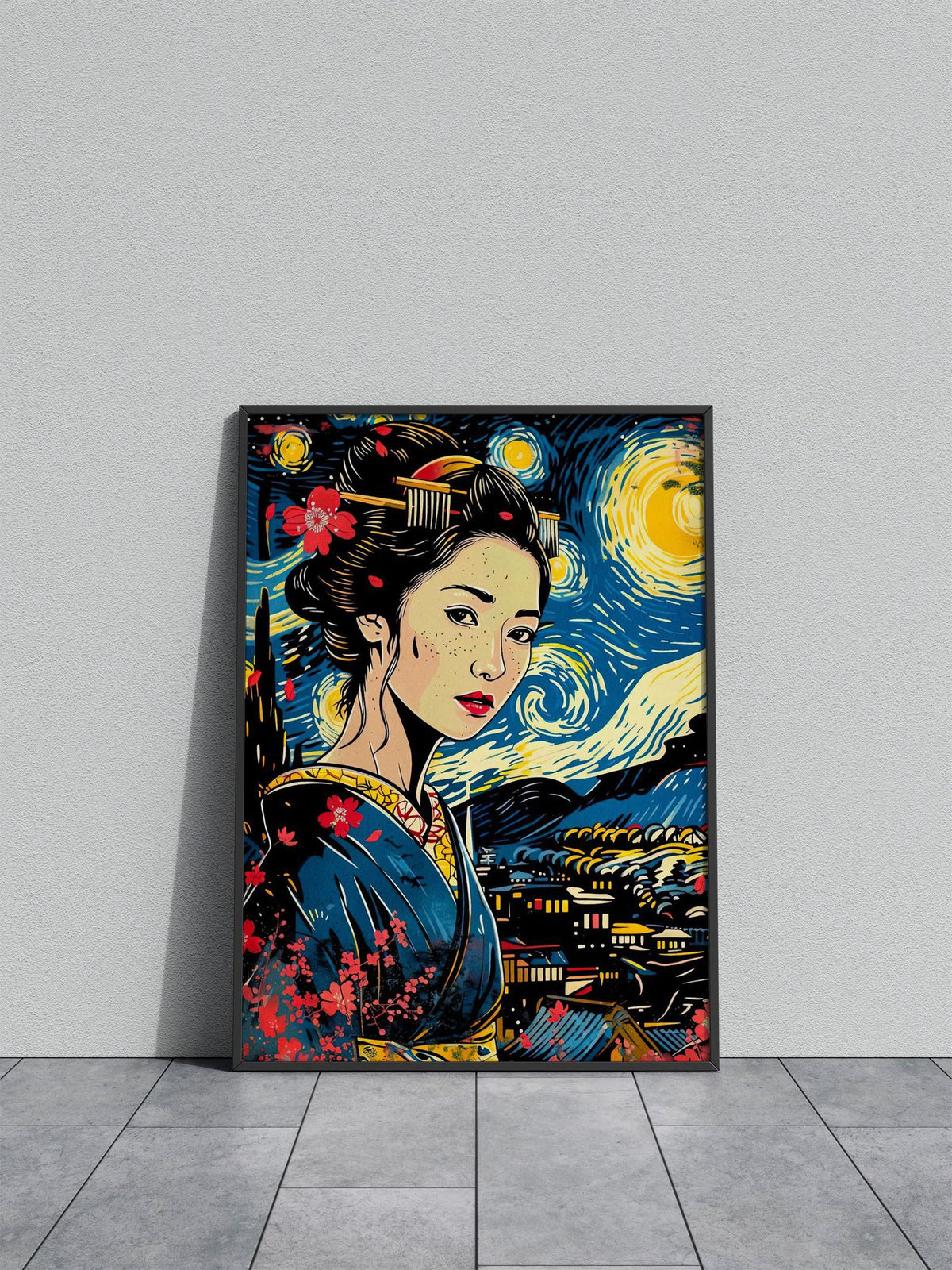 geisha japanese vangogh Asian Style Poster | Wall Art for Home & Office | High-Quality Print - High-Quality Premium Wall Art Decor Sticker