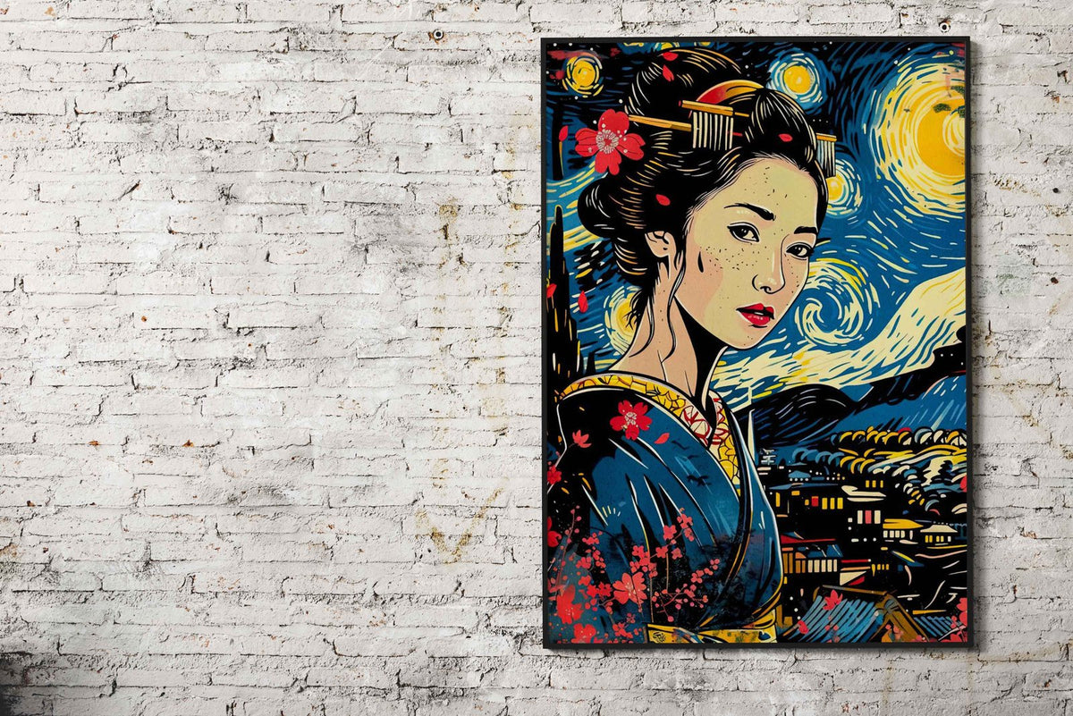 geisha japanese vangogh Asian Style Poster | Wall Art for Home & Office | High-Quality Print - High-Quality Premium Wall Art Decor Sticker