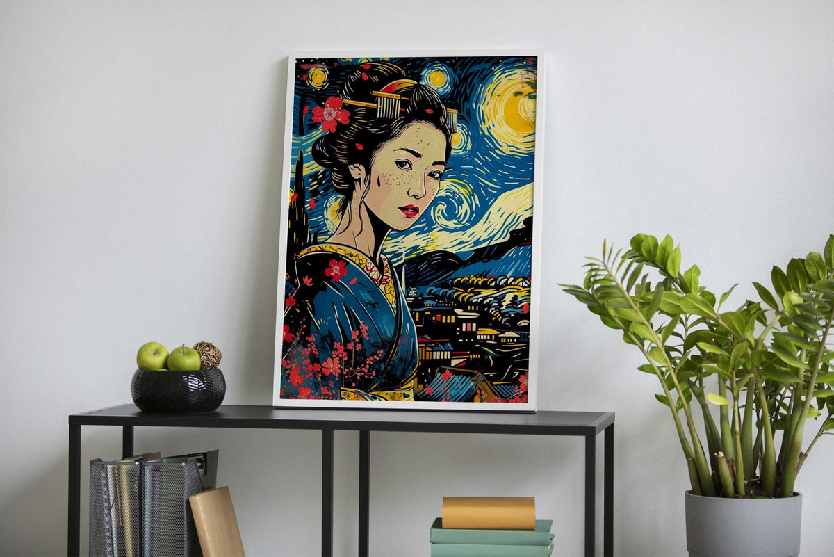 geisha japanese vangogh Asian Style Poster | Wall Art for Home & Office | High-Quality Print - High-Quality Premium Wall Art Decor Sticker