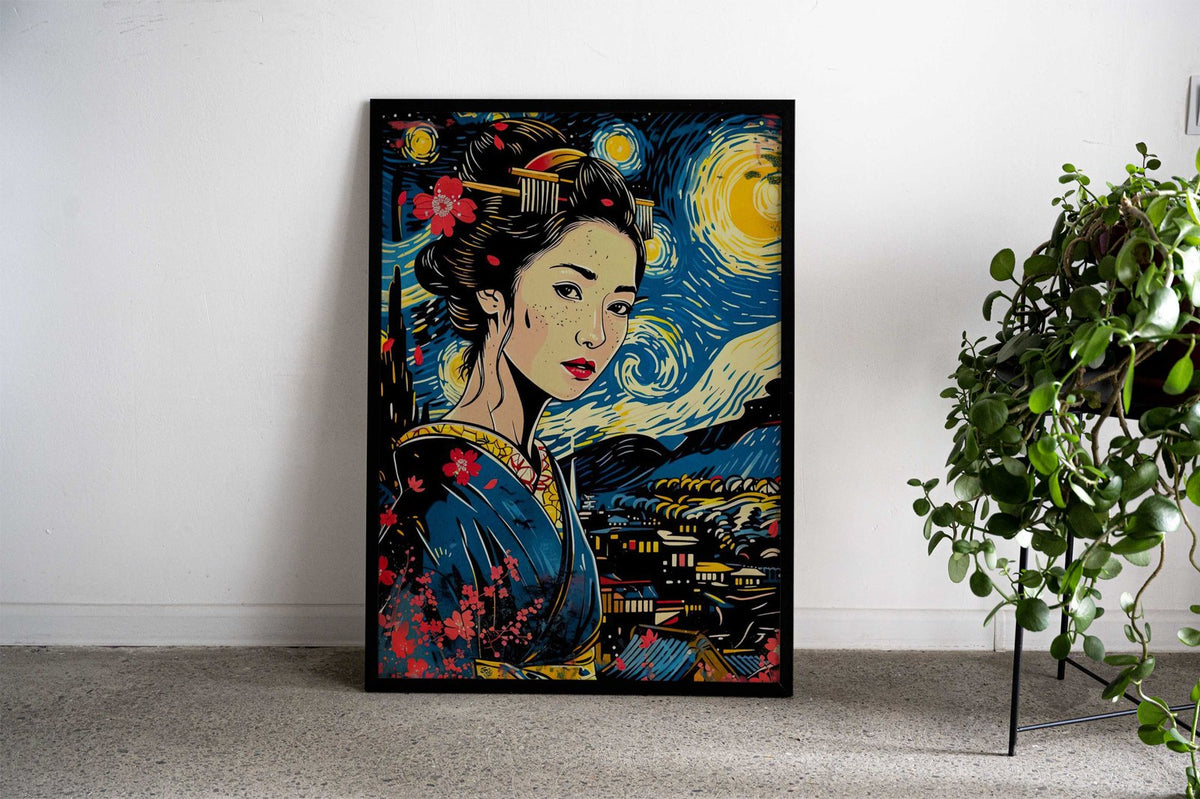 geisha japanese vangogh Asian Style Poster | Wall Art for Home & Office | High-Quality Print - High-Quality Premium Wall Art Decor Sticker