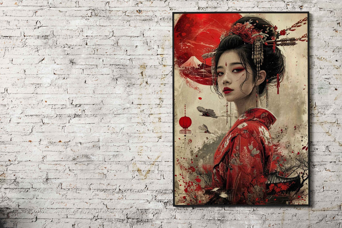 geisha red moon japan Asian Style Poster | Wall Art for Home & Office | High-Quality Print - High-Quality Visual Display