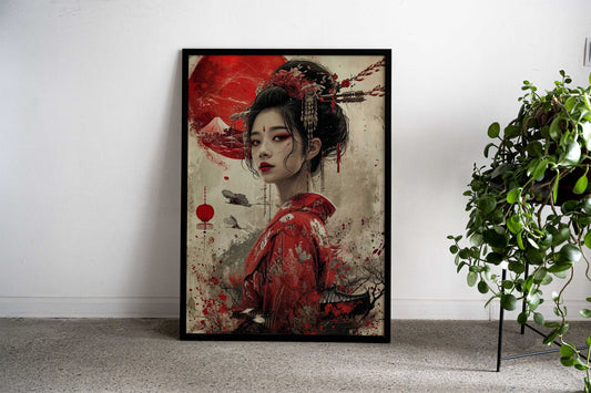 geisha red moon japan Asian Style Poster | Wall Art for Home & Office | High-Quality Print - High-Quality Visual Display