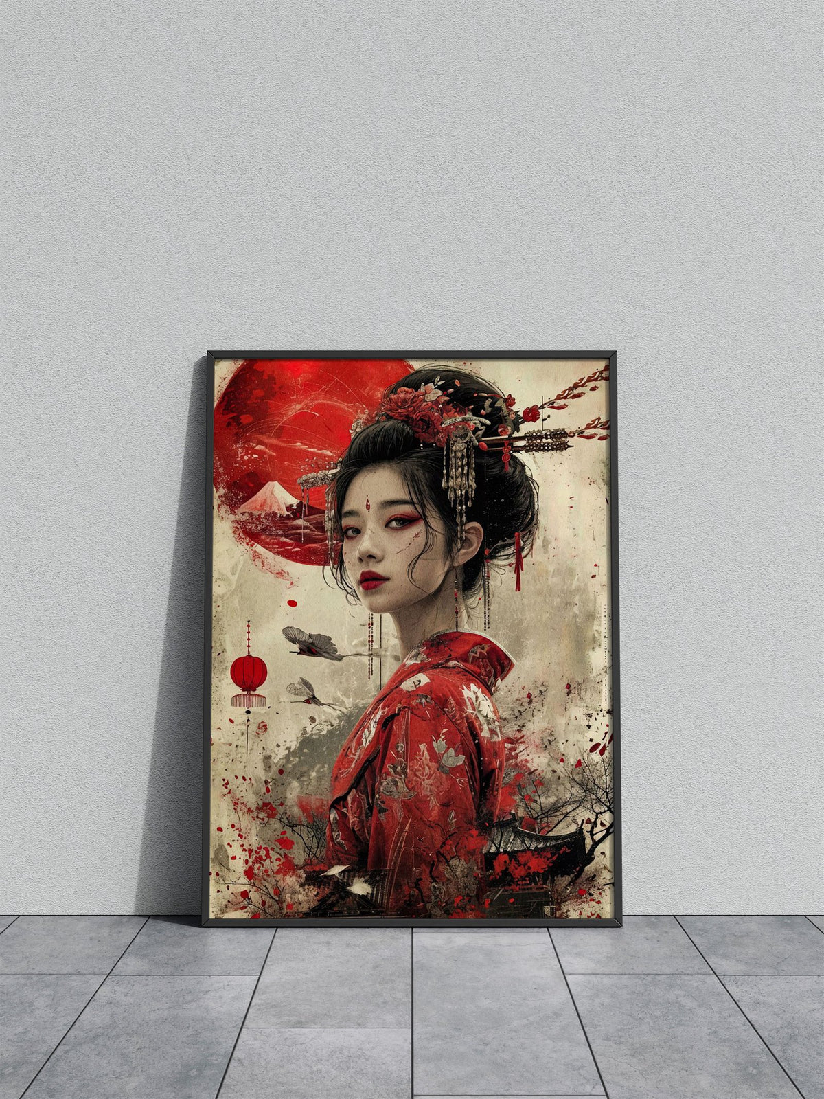 geisha red moon japan Asian Style Poster | Wall Art for Home & Office | High-Quality Print - High-Quality Visual Display
