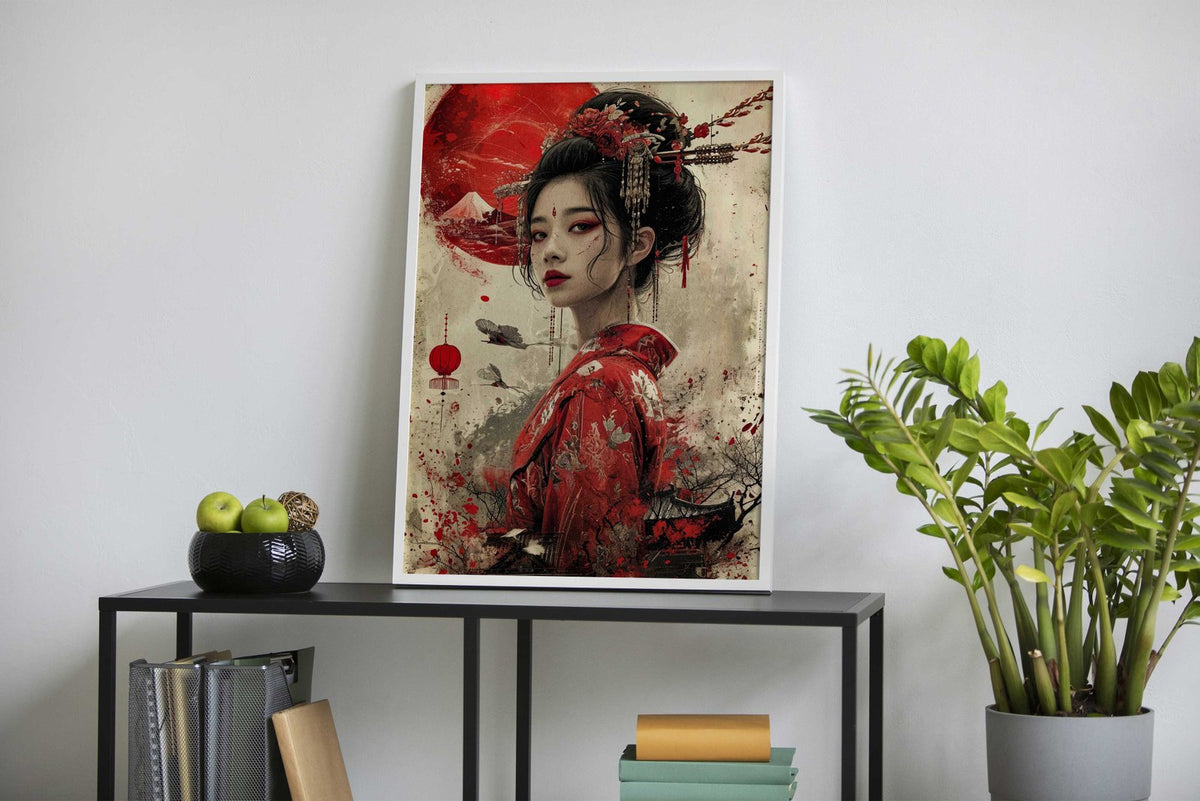 geisha red moon japan Asian Style Poster | Wall Art for Home & Office | High-Quality Print - High-Quality Visual Display