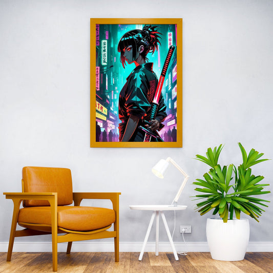 geisha samurai neon japan Asian Style Poster | Wall Art for Home & Office | High-Quality Print - High-Quality Visual Display
