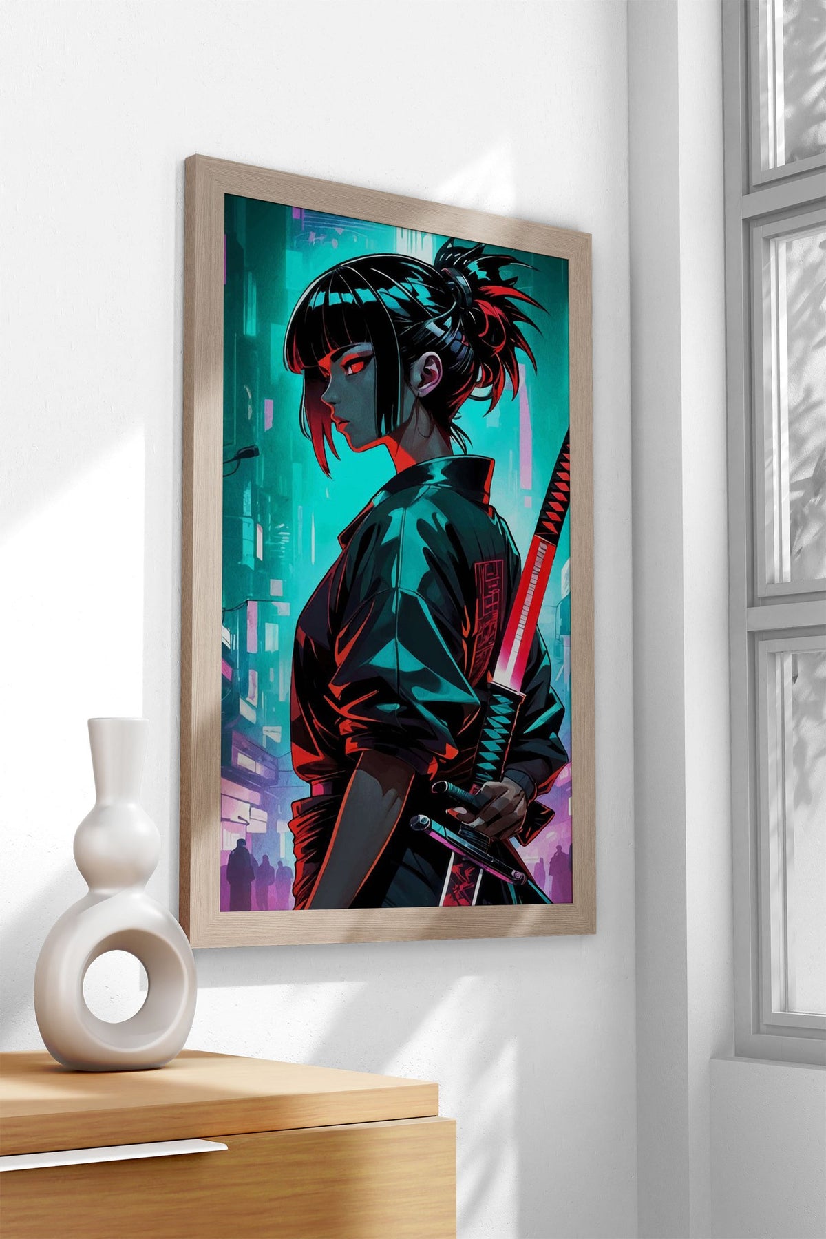 geisha samurai neon japan Asian Style Poster | Wall Art for Home & Office | High-Quality Print - High-Quality Visual Display