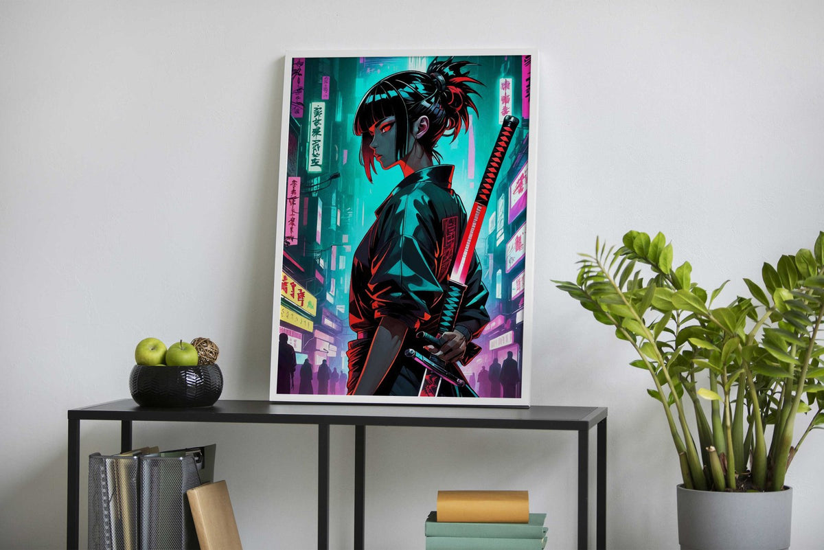 geisha samurai neon japan Asian Style Poster | Wall Art for Home & Office | High-Quality Print - High-Quality Visual Display
