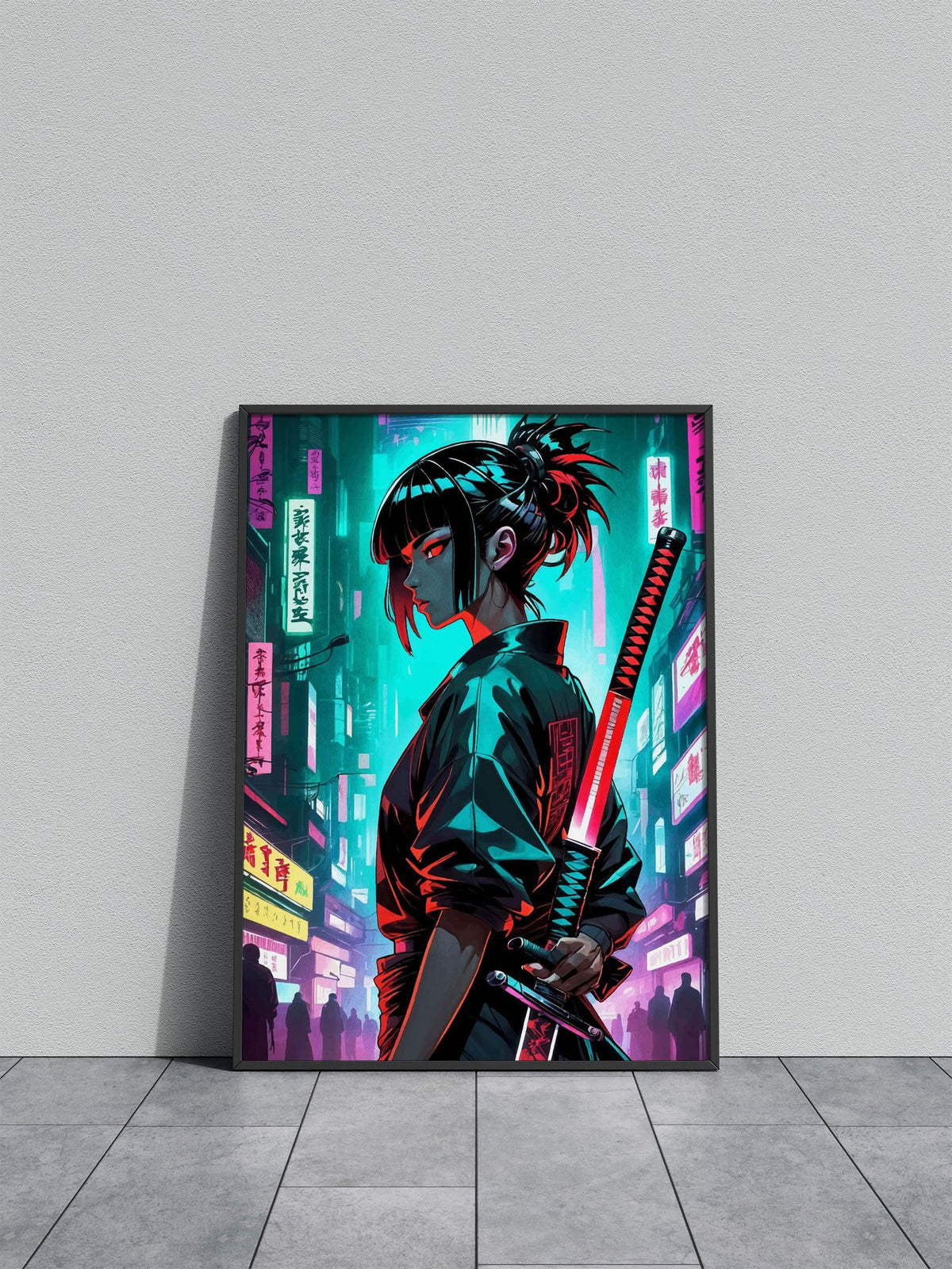 geisha samurai neon japan Asian Style Poster | Wall Art for Home & Office | High-Quality Print - High-Quality Visual Display