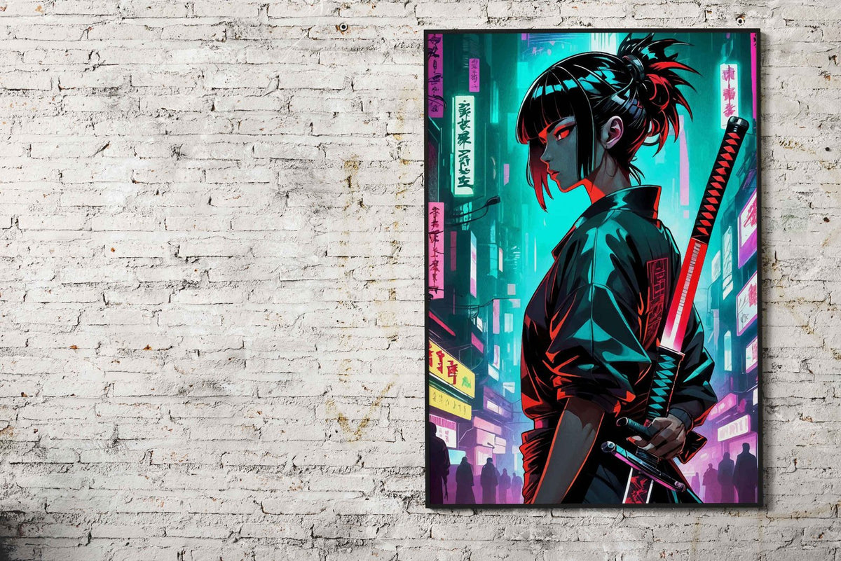 geisha samurai neon japan Asian Style Poster | Wall Art for Home & Office | High-Quality Print - High-Quality Visual Display