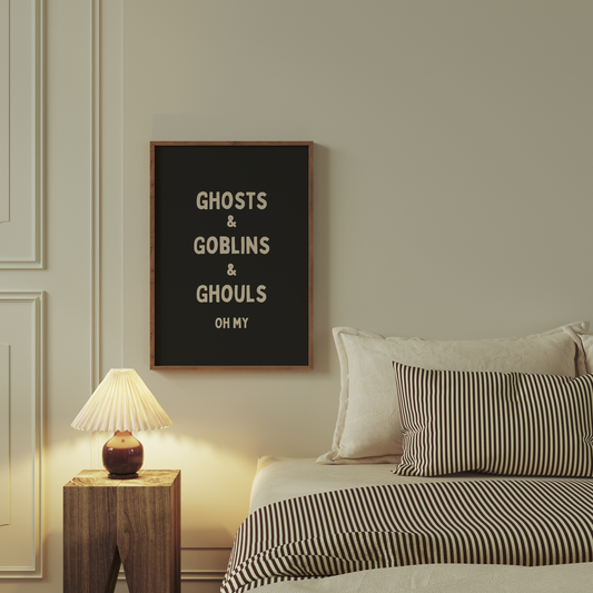 Ghosts & Goblins & Ghouls Oh My | Cream and Charcoal | Art Print - High-Quality Premium Wall Art Decor Sticker
