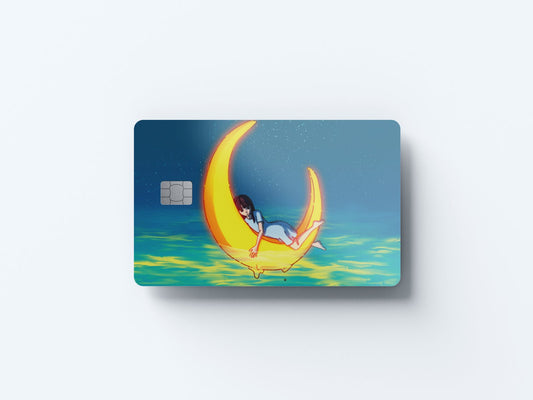 Watercolor girl on the moon design | credit card sticker | small chip | credit card skin for nursery and home wall decor.