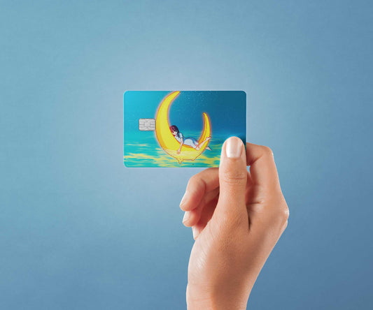 Watercolor girl on the moon design | credit card sticker | small chip | credit card skin for nursery and home wall decor.