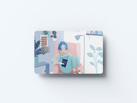 Watercolor girl reading design | credit card sticker | small chip | credit card skin for nursery and home wall decor.
