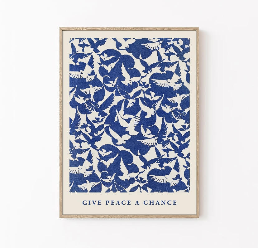 Blue Print of 'Give Peace a Chance' - High-Quality Premium Wall Art Decor Sticker