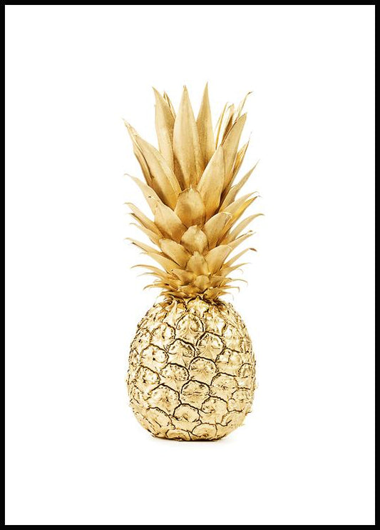 Watercolor gold pineapple poster for nursery and home wall decor.