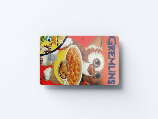Watercolor gremlins cereal design | credit card sticker | small chip | credit card skin for nursery and home wall decor.