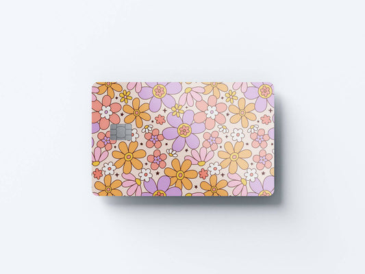 Watercolor groovy flowers design | credit card sticker | small chip | credit card skin for nursery and home wall decor.