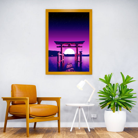hakone shrine synthwave Asian Style Poster | Wall Art for Home & Office | High-Quality Print - High-Quality Visual Display