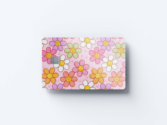 Watercolor happy flowers design | credit card sticker | small chip | credit card skin for nursery and home wall decor.