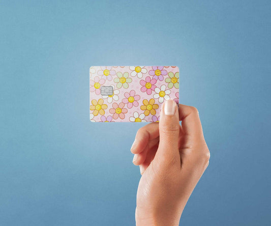Watercolor happy flowers design | credit card sticker | small chip | credit card skin for nursery and home wall decor.
