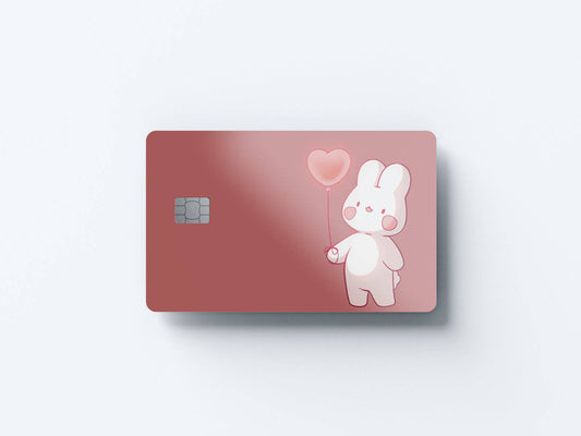 Watercolor heart balloon bunny design | credit card sticker | small chip | credit card skin for nursery and home wall decor.