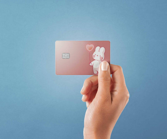 Watercolor heart balloon bunny design | credit card sticker | small chip | credit card skin for nursery and home wall decor.