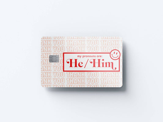 Watercolor he him design | credit card sticker | small chip | credit card skin for nursery and home wall decor.
