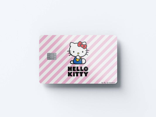 Watercolor hello kitty pink stripes design | credit card sticker | small chip | credit card skin for nursery and home wall decor.
