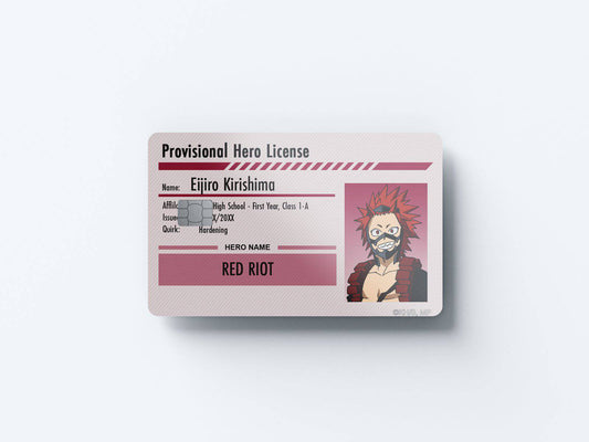 Watercolor hero license eijiro kirishima design | credit card sticker | small chip | credit card skin for nursery and home wall decor.