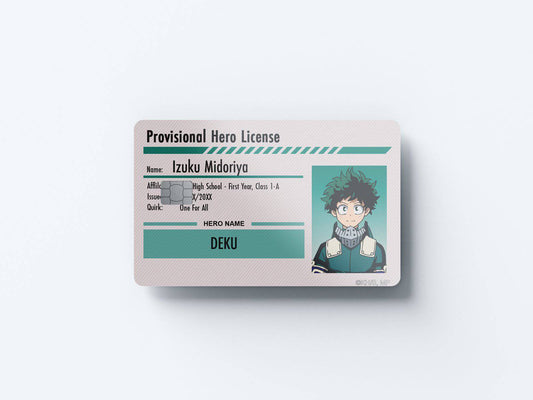 Watercolor hero license izuku midoriya design | credit card sticker | small chip | credit card skin for nursery and home wall decor.