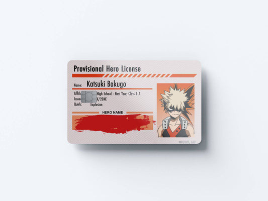 Watercolor hero license katsuki bakugo design | credit card sticker | small chip | credit card skin for nursery and home wall decor.