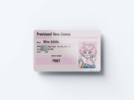 Watercolor hero license mina ashido design | credit card sticker | small chip | credit card skin for nursery and home wall decor.