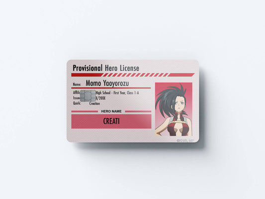 Watercolor hero license momo yaoyorozu design | credit card sticker | small chip | credit card skin for nursery and home wall decor.