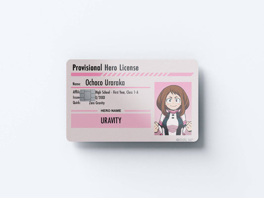 Watercolor hero license ochaco uraraka design | credit card sticker | small chip | credit card skin for nursery and home wall decor.