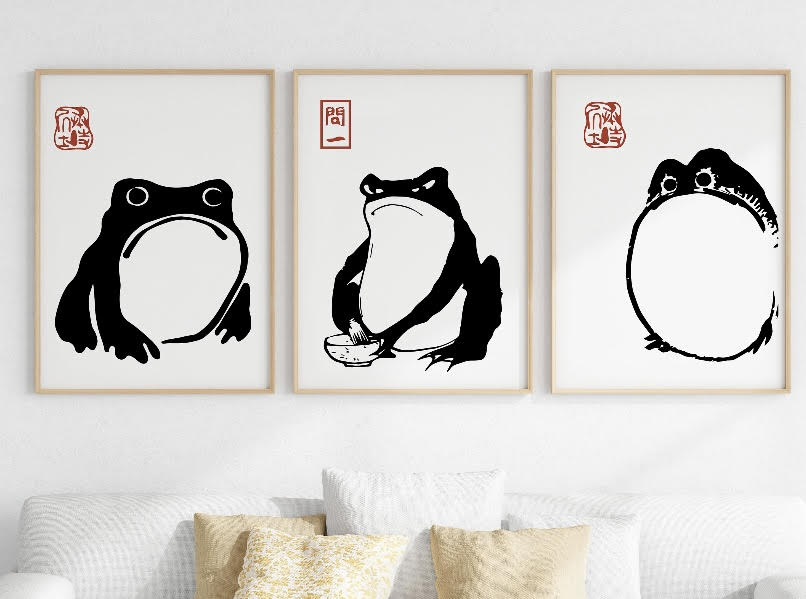Vintage 3-Piece Frog Print Set by Matsumoto Hoji of Japan